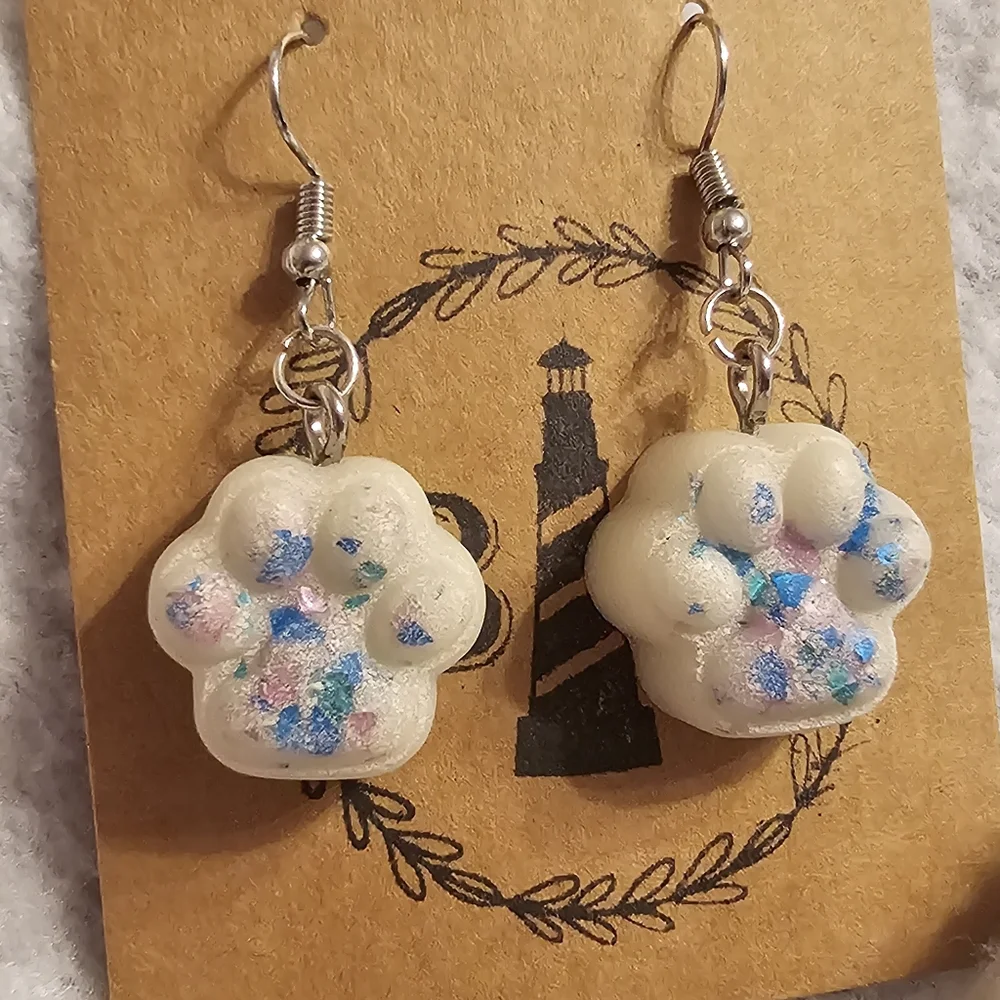 Handmade Resin Beautiful Beacons Pastel Pink And Blue Paw Print Earrings